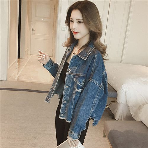 韓版不規則下擺破口短款牛仔服